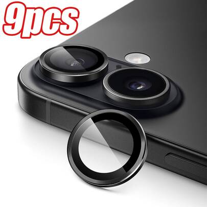 9pcs Black Single Lens Camera Lens Protector Cover Set, With Installation Tool. Fit For IPhone 17 Pro Max/17 Pro/16 Pro Max/16 Pro/16 Plus /15 Pro Max/15 Pro/14 Pro Max/14 Pro/13 Pro Max/13 Pro/12 Pro Max/12 Pro/11 And More Models. Camera Lens Protective Cover