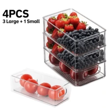 4pcs Transparent Refrigerator Storage Containers, Space Saving Kitchen Organizers, Modern Food Categorization Boxes, Suitable For Fridge Doors And Countertops, Food Contact Back To School - View 1