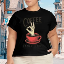 Camiseta Estampada Plus Size para Mujer con Cuello Redondo - Negro - Ver 4