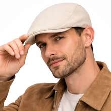 Men's Linen Retro Italian Style Beret Hat/Cap - Off - White - View 9