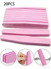 20pcs Nail Buffers, Double Sided Nail Files Buffer Blocks 100/180 Grit Portable Washable Sanding Buffing File Arc Shape (Pink) - Baby Pink - View 7