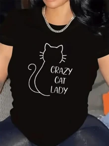 A Cat Figure With A Phrase Expressing Love And Connection With Felines, Ideal For Those Who Enjoy Their Company And Positive Energy. A Modern, Comfortable, Casual Women's T-Shirt For Everyday Wear. - 黑色 - 查看 6