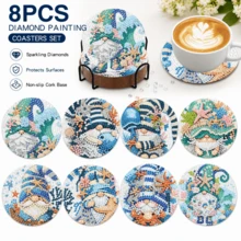 8件套DIY钻石画杯垫套装,可爱图案,圆形闪亮钻石表面,强力背胶,工具齐全,适合初学者,减压手工,新年、情人节、圣诞节、教师节礼物,家居装饰杯垫,送给家人、朋友、女朋友、老师 - 淺藍色 - 查看 2
