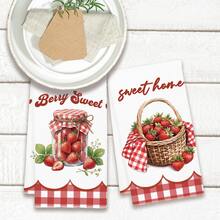 2pcs Minimalist Daily Kitchen Strawberry Pattern Kitchen Towels, Soft Polyester Material Dish Cloths, Suitable For Kitchen Decor, Kitchen Cleaning, Holiday Party Decoration, Kitchen & Bathroom Essentials, Home Decor, Housewarming Gift - Multicolor - View 8