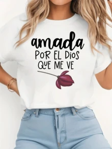 A Phrase That Conveys Faith, Hope, And Authentic Love, Accompanied By A Purple Flower As A Symbol Of Inner Beauty And Confidence. A Comfortable, Casual Women's T-Shirt For Everyday Wear. - 白色 - 查看 1
