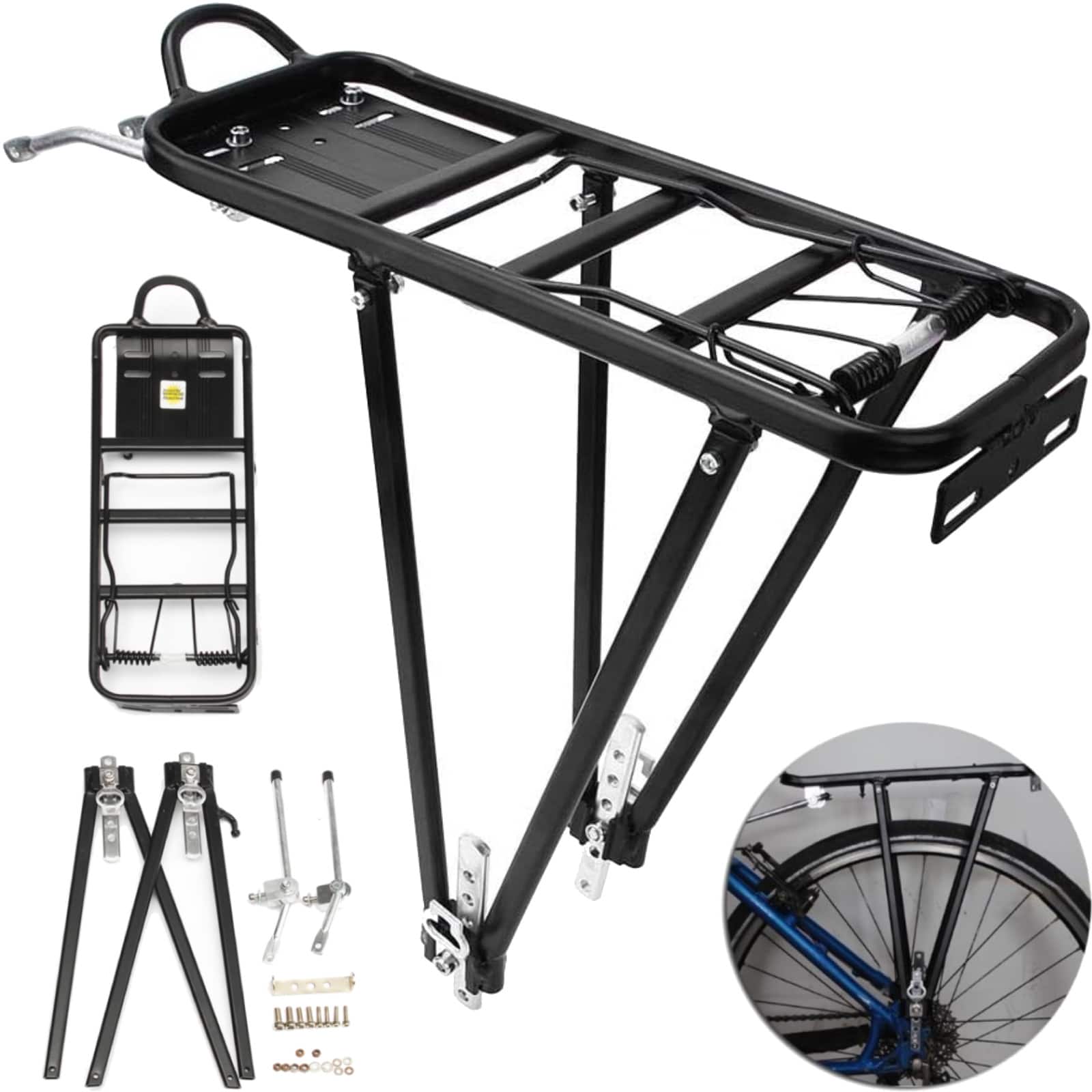 Bicycle Rack Aluminum Adjustable Cycling Luggage Carrier 70kg Capacity Bike Rack Rack Cargo Carrier - 黑色 - 查看 1