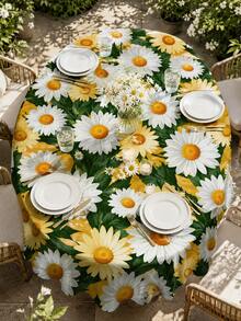 1pc Daisy Flower Print Round Tablecloth, Fresh Spring/Summer Table Linen Decor, Suitable For Dining Room, Kitchen, Outdoor Patio, Picnic Party, Wedding Setup, Room Decor, Home Decor, Wedding Decor, Kitchen Decor - Multicolor - View 20