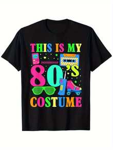 Men's Retro 80s Neon Print T-Shirt - Party Wear With Duct Tape, , And Pop Art Designs - 80s Theme Party Outfit, Machine Washable Crew Neck Casual T-Shirt, Suitable For 80s Nostalgic Events And Casual Wear - Bright Neon Colors, Loose Fit, Suitable For All Seasons, Digital Print, Adult Size, Fun Retro 80s Design With Duct Tape And Neon Details. - 黑色 - 查看 5