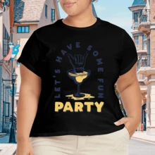 Camiseta informal de mujer, tallas grandes, con estampado de eslogan, corte holgado, cuello redondo y manga corta - Negro - Ver 4