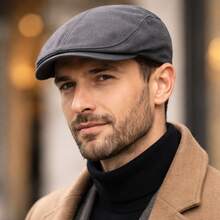 Men's Linen Retro Italian Style Beret Hat/Cap - Grey - View 1