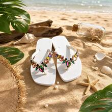 Infradito con decorazioni in strass stile bohémien, sandali in EVA morbida antiscivolo e resistenti, nuovi sandali estivi da donna per spiaggia, piscina e uso casual, stile versatile INS - Bianco - Visualizzare 16