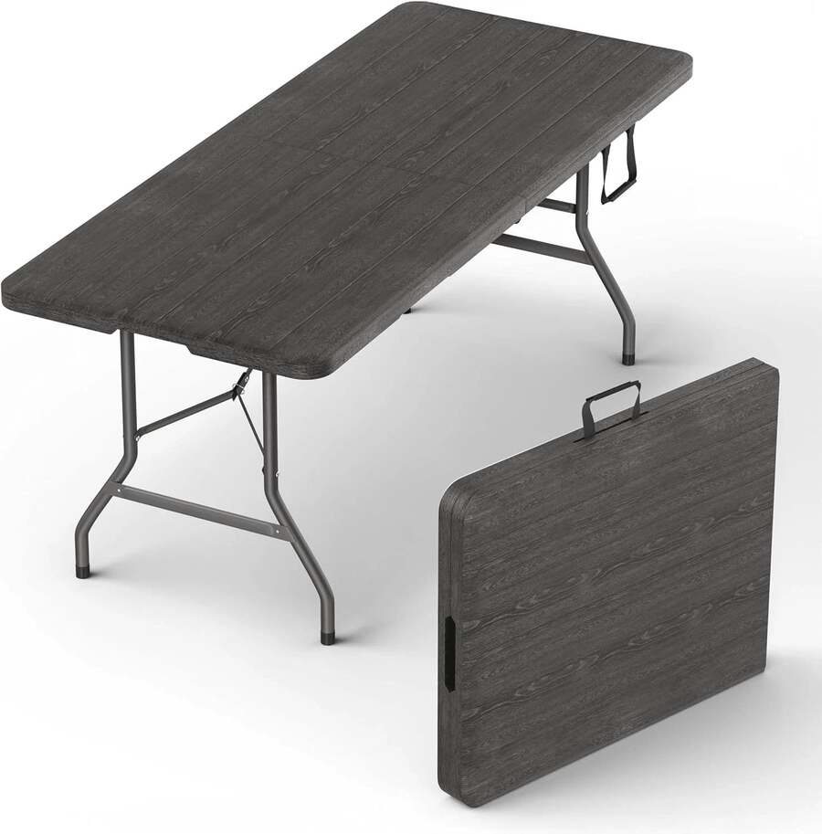3/3.5/4/5.5/6/8 Ft Plastic Folding Table Perfect Indoor/Outdoor Dining Parties - 黑色 - 查看 1