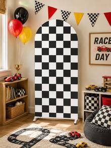 1 Black And White Checkered Arch Backdrop, Racing Theme Polyester Backdrop, Racing Theme Party Backdrop, Arch Fabric Cover, Wedding Decoration, Can Be Matched With Balloon Decoration, Racing Theme Birthday Party Decoration, Party Decoration, Gender Reveal Party Supplies, Bridal Shower Supplies, Home Decoration, Photo Props - Racing Grid - View 3