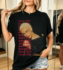 100% Cotton Doja Cat Portrait T-Shirt With Red Text, Grunge Style - Black - View 6