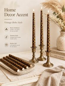 French Leopard Print Long Taper, Retro Soft Furnishing Decor Taper, Soy Wax Handmade, Dining Table Centerpiece For Home Decor, Wedding Table Setting, Party Decoration, Gift For Her - 1PC - View 9