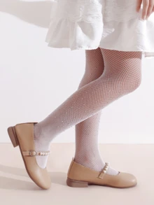 3 Pairs Girls' Rhinestone Fishnet Tights, Black/White/Skin Tone, Children's Breathable Hollow Rhinestone Stockings, Party Princess Style - Multicolor - View 7