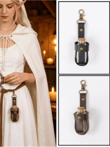 2PCS Set Medieval Leather Hanging Potion Bottle Set, Renaissance LARP Glass Vial With Cork Stopper & Leather Holster, Vintage Belt Clip Accessory For Cosplay, Renaissance Market & Witchcraft - A - View 9