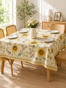 1 pieza Mantel de mesa de cocina con patrón floral de girasol amarillo estilo campestre americano, adecuado para decoración de cocina, decoración de boda, decoración del hogar, flores, cocina, artículos esenciales de cocina, decoración de la casa - Multicolor - Ver 2