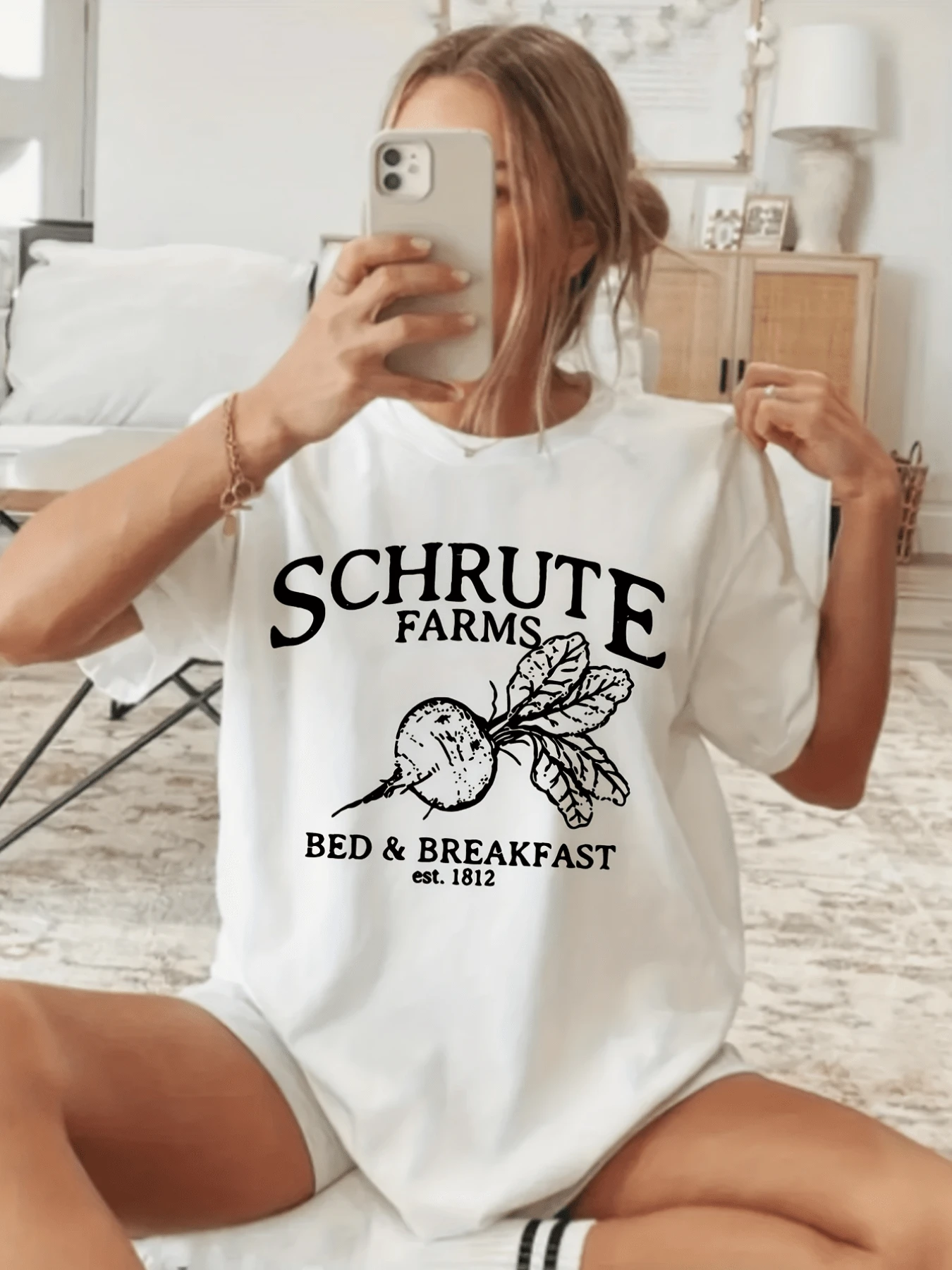 Raíz con hojas simboliza conexión con la tierra simplicidad y vida rural transmitiendo calma y nostalgia del campo camiseta de mujer casual cómoda para todas las ocasiones - Blanco - Ver 1