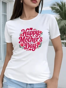 A Phrase Expressing Love And Gratitude Towards Mothers, Surrounded By Hearts And Red Roses Symbolizing Affection And Tenderness, Perfect For Celebrating Their Special Day. A Comfortable And Modern Casual Women's T-Shirt. - 白色 - 查看 8