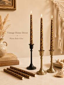 French Leopard Print Long Taper, Retro Soft Furnishing Decor Taper, Soy Wax Handmade, Dining Table Centerpiece For Home Decor, Wedding Table Setting, Party Decoration, Gift For Her - 1PC - View 11