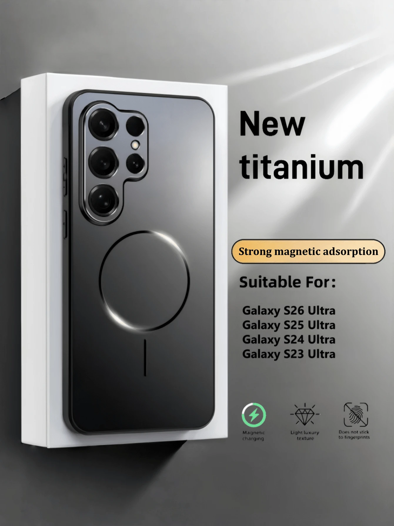 奢華超薄磨砂硬殼手機保護套，強磁吸附，適用 Galaxy S26/S25Edge/S24Fe/S23/22 Ultra Plus A26 A36 A37 A53 A54 A55 A56 A57，支援無線充電，相機鏡頭保護蓋