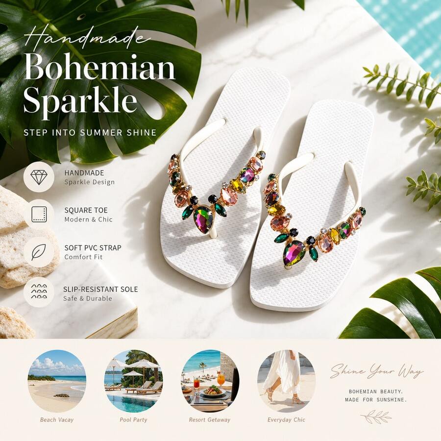 Infradito con decorazioni in strass stile bohémien, sandali in EVA morbida antiscivolo e resistenti, nuovi sandali estivi da donna per spiaggia, piscina e uso casual, stile versatile INS