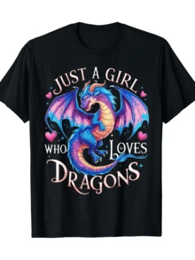 Dragón colorido de fantasía con alas extendidas rodeado de corazones simboliza la fuerza interior y la pasión por criaturas mágicas camiseta de mujer casual cómoda para uso diario - Negro - Ver 1