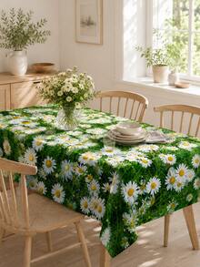 1pc Polyester Tablecloth, Daisy & Grass Printed Table Runner, Wrinkle-Resistant Waterproof Table Cover, Suitable For Restaurant, Kitchen, Home Decor, Bedroom, Garden, Wedding, Party, Indoor & Outdoor Use, All Seasons - Green - View 6
