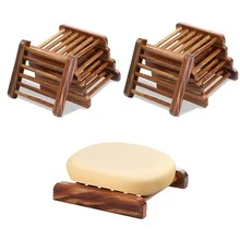 VingeGa Bộ 10 khay đựng xà phòng bằng tre và gỗ, khay thoát nước thủ công, giá đựng xà phòng cho phòng tắm và nhà bếp, phụ kiện bồn tắm và vòi sen. - quảng trường - Xem 7