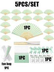 Grünes Hochzeitsgastgeschenk Fächerset, beinhaltet faltbaren Handventilator mit grüner Schleifenquaste Dekoration, Geschenktüte, DIY Dekoration für Frauen, Hochzeitsparty Zubehör. Geeignet für Bridal-Shower, Gastgeschenke, Hochzeitsempfang Favors, Geburtstagsparty - mehrfarbig - Übersicht 10