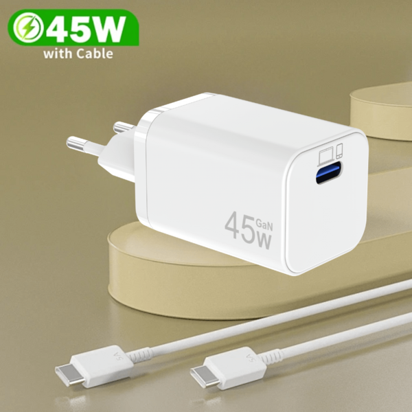 45W USB-C Ladegerät mit GaN-Technologie, unterstützt Superschnellladung und PPS-Schnellladung, kompatibel mit Laptops, Galaxy S25/S24 Ultra, 17/17 Pro Max und Pixel (inklusive Typ-C-Kabel)