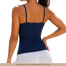 Kit 2 Blusas Regatas Alça Fina Fitnnes Casual Feminino Liso Poliamida Premium Tank Top Slim Camiseta Academia - Branco e Azul marinho - Visão 10