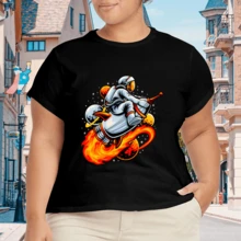 Camiseta Moderna para Mujer Plus Size con Estampado Gráfico - Negro - Ver 4