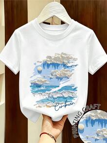 Golden Clouds Against A Blue Horizon Evoke The Calm Of The Caribbean Sea, Where The Sun Reflects Its Warm Light Among Gentle Waves, Creating A Feeling Of Freedom And Freshness Ideal For Summer. A Modern And Comfortable Casual Women's T-Shirt. - 白色 - 查看 8