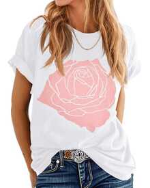 A Large Rose In Soft Tones Symbolizes Love, Purity, And Positive Energy, Conveying Delicacy And Feminine Strength In A Modern, Casual Style. This White Women's T-Shirt Features An Elegant Floral Print. - 白色 - 查看 8