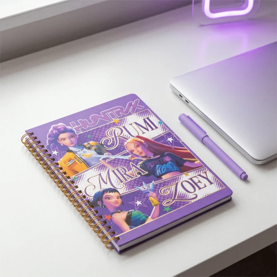 1pc Huntrix Cute Anime Style Spiral Notebook, Adorable K-Pop Girl Group Themed Memo Book, Thick Smooth Paper Diary Journal, Suitable For Daily Notes, Journaling And K-Pop Fan Collection - Multicolor - View 1