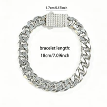 1 chiếc vòng tay thời trang nam, kiểu dáng hip hop, đính đá Cubic Zirconia, dạng mắt xích Cuban, thích hợp để đeo hàng ngày. - Bạc - Xem 9