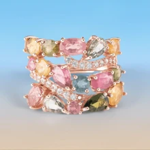 Women's Elegant Inlaid Colorful Zirconia Rose Gold Plated Cute Open Ring - Gold - View 1