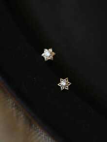 1 Pair S925 Sterling Silver Six-Pointed Star Small Stud Earrings, Niche Luxury Exquisite Zirconia Mini Ear Cartilage Studs - Star - View 4