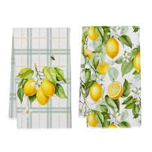 2 piezas Paños de cocina con estampado de limón, material de poliéster suave, paños de platos, adecuados para decoración de cocina, limpieza, decoración de fiesta festiva, artículos esenciales de cocina y baño, decoración del hogar, regalo de inauguración de la casa - Multicolor - Ver 10
