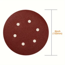 30pcs 150mm/6inch 6-Hole Hook & Loop Sanding Discs, Random Assorted Grits 60/80/100/120/150/180/240/320/400/600 For Orbital Sander - Red - View 2