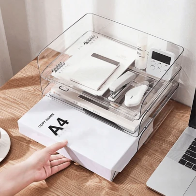 2/4pcs A4 Size Transparent File Tray - Stackable File Storage Box, Office Desk File Organizer, Desktop Storage Rack For Files, Books, Newspapers And Magazines, Back To School Essential