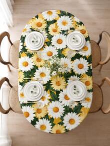 1pc Daisy Flower Print Round Tablecloth, Fresh Spring/Summer Table Linen Decor, Suitable For Dining Room, Kitchen, Outdoor Patio, Picnic Party, Wedding Setup, Room Decor, Home Decor, Wedding Decor, Kitchen Decor - Multicolor - View 6
