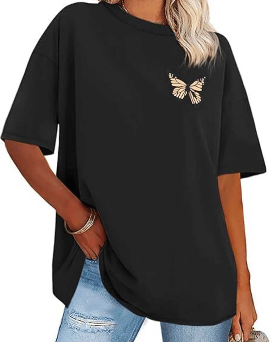 Golden Butterfly Symbolizing Freedom And Inner Beauty, Inspiring Confidence And Spiritual Renewal In Every Movement. Comfortable And Modern Casual Women's T-Shirt For Everyday Wear. - 黑色 - 查看 1