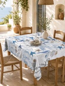 1pc Polyester Tablecloth, Nautical Anchor & Starfish Print Table Runner, Wrinkle-Resistant Waterproof Table Cover, Suitable For Restaurant, Kitchen, Home Decor, Bedroom, Garden, Wedding, Party, Indoor & Outdoor Use, All Seasons - White - View 7