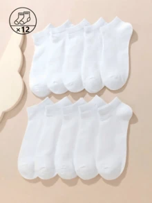 1/5/8/10/12 pares de calcetines cortos de unicolor unisex, primavera/verano - Blanco - Ver 11