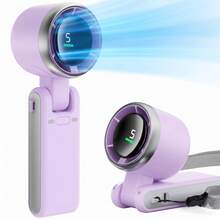 GMOX-5000mAh Portable Handheld Fan, 5 Speeds Cooling, 3-In-1 Personal Fan (Hand/Neck/Desk), 12H Long Lasting Rechargeable Small Fan Travel & Beach, Lightweight 0.6lb - Purple - 查看 1