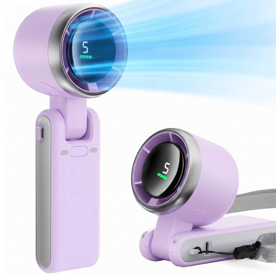 GMOX-5000mAh Portable Handheld Fan, 5 Speeds Cooling, 3-In-1 Personal Fan (Hand/Neck/Desk), 12H Long Lasting Rechargeable Small Fan Travel & Beach, Lightweight 0.6lb - Purple - 查看 1