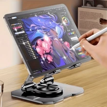 New Tablet Stand, Desktop Live Streaming Phone Holder With 360° Rotating Base, Metal Design, Compatible With Multiple Tablets And Phones, Multi-Angle Adjustable Design, Suitable For Office, Watching Videos, Learning And More - View 5